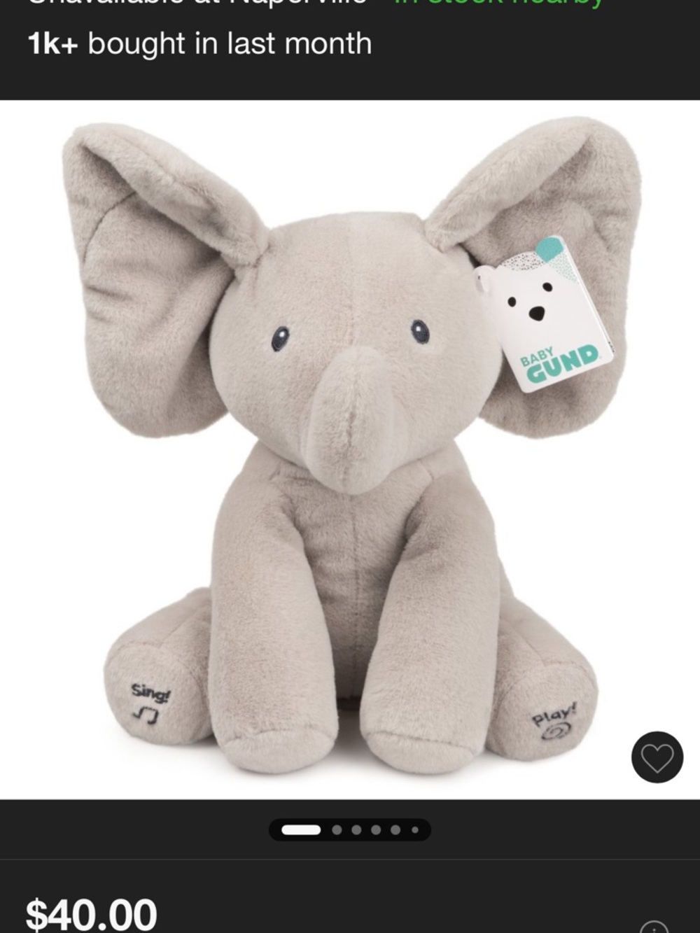 Gund Gray Plush Elephant Stuffed Animal